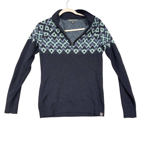 Title nine Sweaters - Title Nine Sweater Womens Small Blue Geometric 1/4 Zip Mock Neck Merino Wool‎